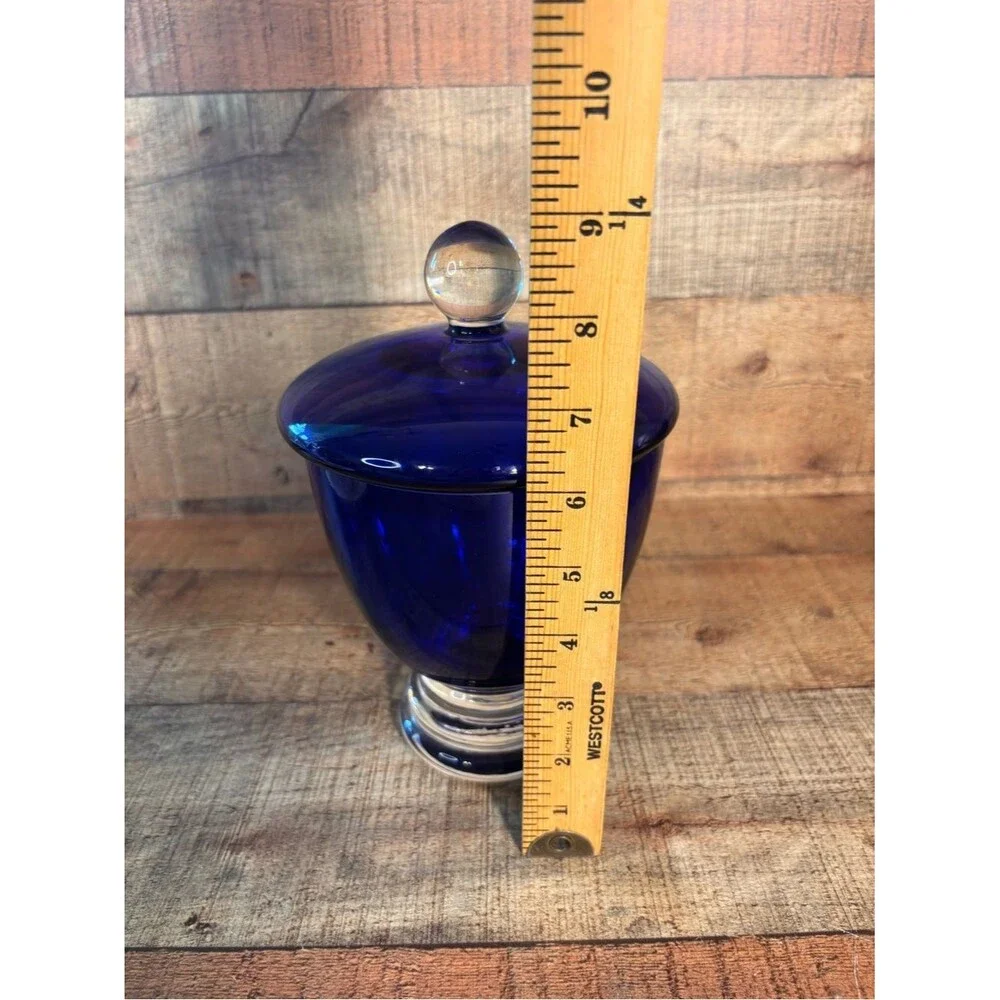 Crate & Barrel Cobalt Blue Glass Candy Jar With Lid Made In Poland Home Decor